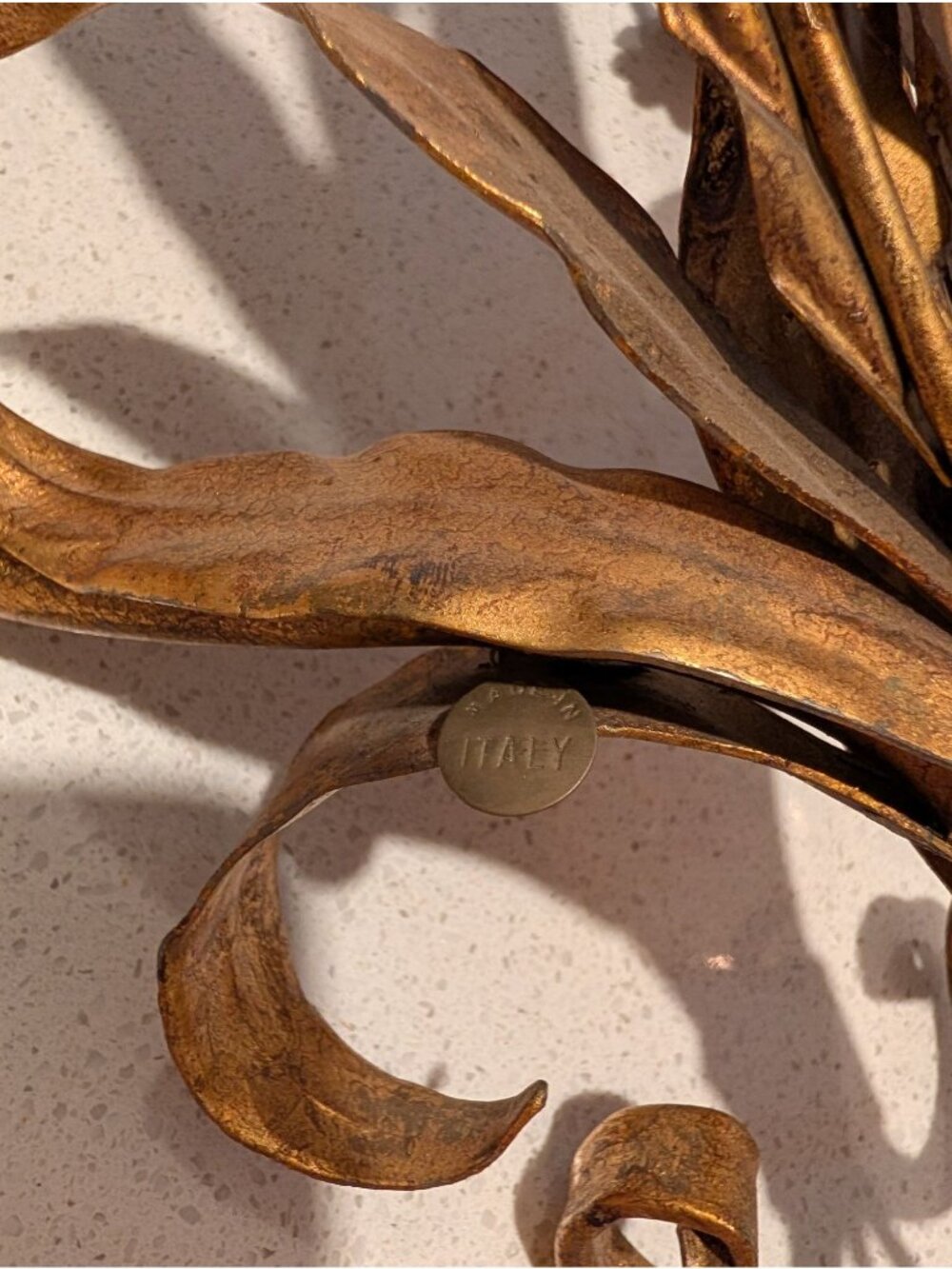 Pair of Vintage Italian Florentine Wheat Leaf Wall Sconces 17" MCM Gold Metal - Picture 7 of 16